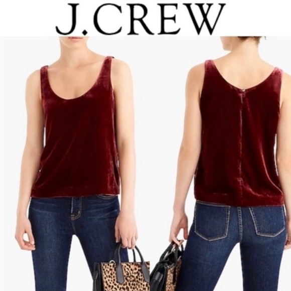 J. Crew Red Velvet Sleeveless Fitted Tank Top - Picture 2 of 7